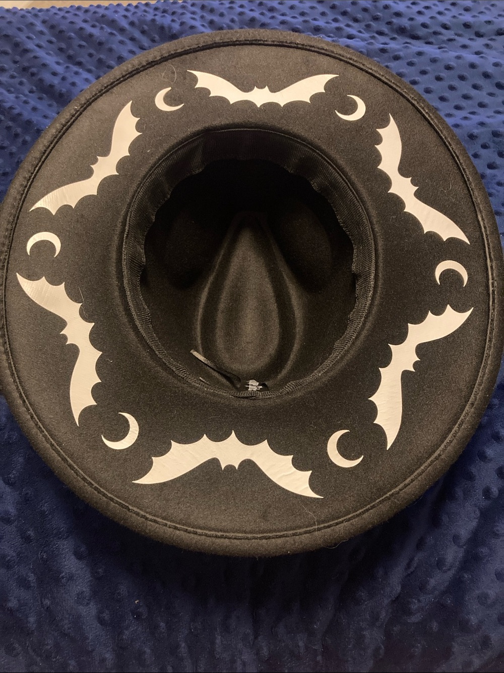 Black Fedora Hat with White Bat & Crescent Moon Motif